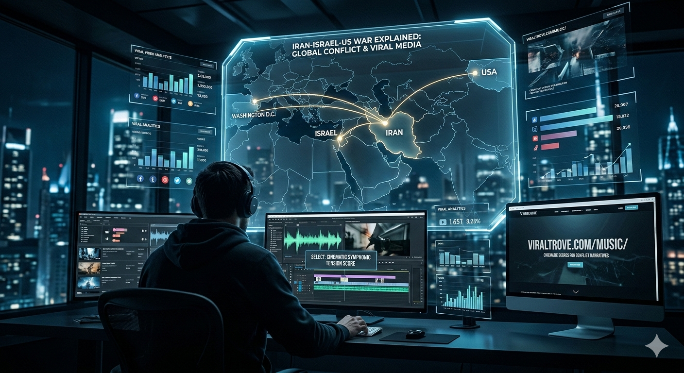 Iran Israel United States war global conflict news footage with cinematic political background music